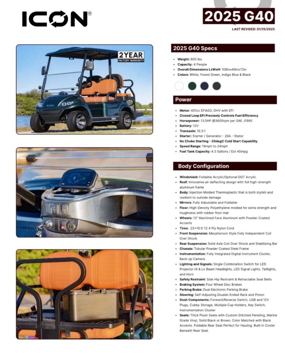 2025 ICON G40 GAS GOLF CART 4 SEATER photo 8